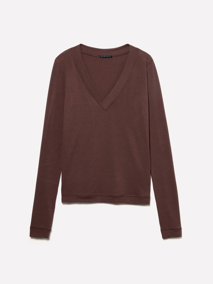 T-shirt slim fit marrone a maniche lunghe - t-shirt a manica lunga da donna - Marrone Scuro | Sisley image number 6